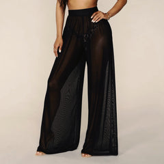 Strandhose aus transparentem Netzstoff mit weitem Bein