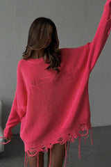 Lässiger, zerrissener Grunge-Strickpullover mit Rundhalsausschnitt