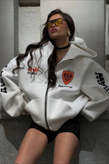 Oversized Kapuzenpullover mit Reißverschluss und Logo-Buchstabenprint