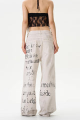 American Vintage Letter Graffiti Chic Slim Fit Jeans