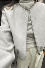 Soft Cropped Crew Neck Bomber Jacket
