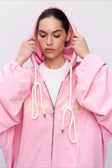 Pinkfarbener, mittellanger Hoodie mit Buchstabenprint