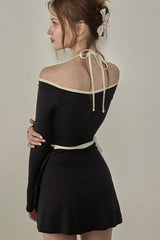 Halter Minimalist Color Block Fresh Bow One Piece Swimwear