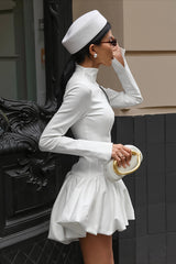 Mock Neck Long Sleeve Ruffle Mini Party Dress