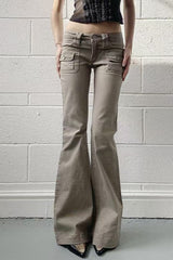 Vintage Low-Rise Cargo Micro-Flare Slim Jeans