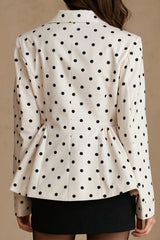 Polka Dot Gathered Waist Peplum Blazer