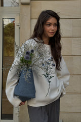 Bestickter, lässiger Strickpullover mit langen Ärmeln