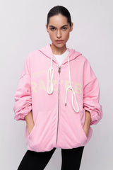Pinkfarbener, mittellanger Hoodie mit Buchstabenprint