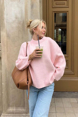 Süßer rosa Strickpullover mit Rundhalsausschnitt