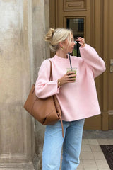 Süßer rosa Strickpullover mit Rundhalsausschnitt