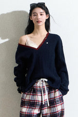 Marineblauer Strickcardigan mit V-Ausschnitt