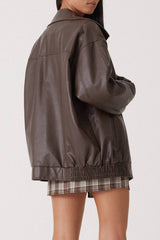 Motorradjacke aus PU-Leder mit Oversize-Kragen