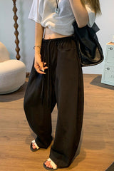 Linen Blend Relaxed Wide Leg Draped Pants