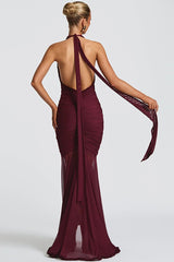 Elegantes Partykleid mit Mesh-Einsatz, Neckholder, V-Ausschnitt und rückenfreiem Design