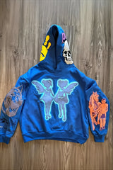 Skull Graphic Sleeve Print Pullover Hoodie