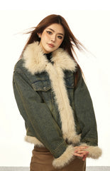 Vintage-Winterjacke aus Denim mit Pelzfutter