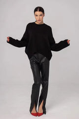 Oversized Rundhals-Strickpullover aus einfarbigem Material