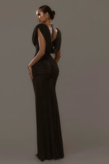 Solid Cowl Neck Ruched Waist Cinch Party Dress