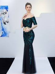 Elegantes schulterfreies, langes Meerjungfrauen-Abendkleid 