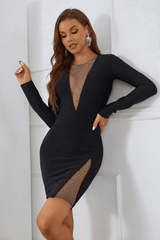 Lora V-Ausschnitt Mesh-Bandagenkleid