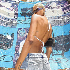 Weißes, rückenfreies Crop-Top mit Schnürung