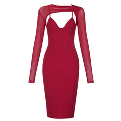 Rundhalsausschnitt, lange Ärmel, Cut-Outs, figurbetontes Midikleid HB75430