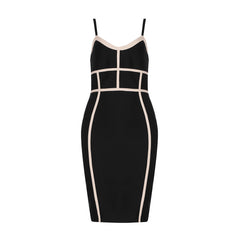 Trägerloses, gestreiftes Midi-Bandagenkleid HB7789