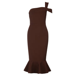 Ein-Schulter-Kleid mit kurzen Ärmeln, Meerjungfrauenschnitt, Midi-Länge, Bandagenkleid HB78690