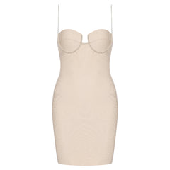 Trägerloses, ärmelloses Mini-Bandagenkleid mit Strasssteinen HB7917