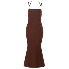 Trägerloses, ärmelloses, gestreiftes Midi-Bandagenkleid HB79650