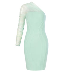 Ein-Schulter-Midikleid mit einärmeligem Mesh-Bandagen-Einsatz HB79680
