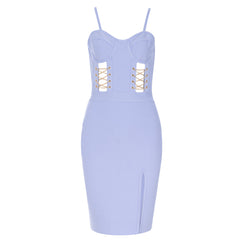 Trägerloses, ärmelloses Midi-Bandagenkleid mit Cut-Outs HB8008