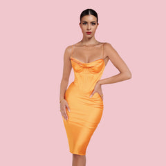Trägerloses, ärmelloses, gestreiftes Midi-Bodycon-Kleid HI1216