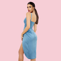 Trägerloses, gestreiftes Midi-Bodycon-Kleid mit Streifenmuster HI1217