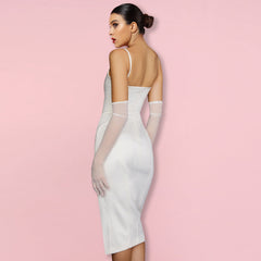 Trägerloses, ärmelloses Midi-Bodycon-Kleid mit Schlitz HI1267