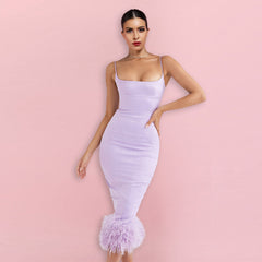 Trägerloses, ärmelloses Midi-Federkleid HI1326
