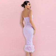 Trägerloses, ärmelloses Midi-Federkleid HI1326