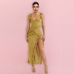 Trägerloses, ärmelloses Maxikleid mit Rüschen und figurbetonter Passform HI1328