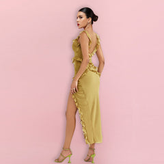 Trägerloses, ärmelloses Maxikleid mit Rüschen und figurbetonter Passform HI1328