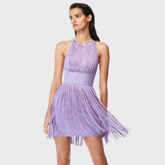 Ärmelloses Mini-Bandagenkleid mit Rundhalsausschnitt und Quasten HL6259