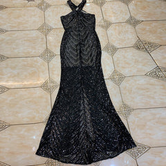 Ärmelloses, figurbetontes Maxikleid mit V-Ausschnitt und Pailletten HT2746