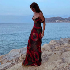 A-Linien-Maxikleid aus Mesh mit Blumenmuster
