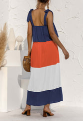 Kleid mit Bindebändern an den Schultern und Farbblock-Design