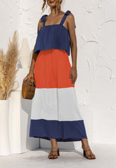 Kleid mit Bindebändern an den Schultern und Farbblock-Design