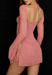 Minikleid mit eckigem Ausschnitt und Neckholder aus Mesh
