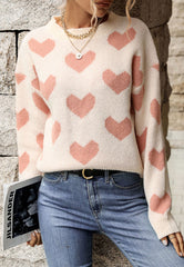 Pullover mit Herzmuster und überschnittenen Schultern