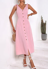 Kleid mit Bindebändern an den Schultern und kontrastierenden Knöpfen