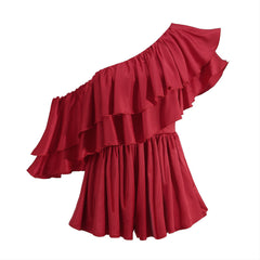 One-Shoulder-Jumpsuit mit kurzen Ärmeln und Rüschen