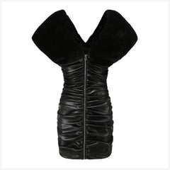 Mini-Bodycon-Kleid mit V-Ausschnitt, kurzen Ärmeln und Falten.