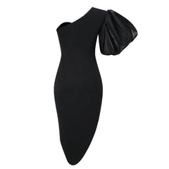 One-Shoulder Kurzarm Midi-Kleid mit Puffärmeln und Bodycon-Design KLYF501